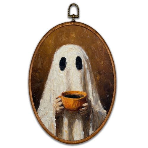 Halloween Ghost Coffee Oval Wall Art - Vintage Fall 15 - 8.6x11.4"