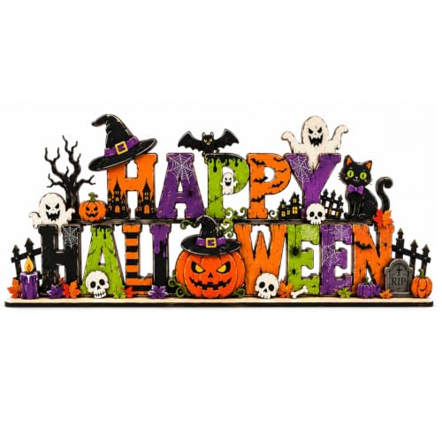 Halloween Wooden Table Sign - Farmhouse Home Decor, Multicolor, 11.8 Inch