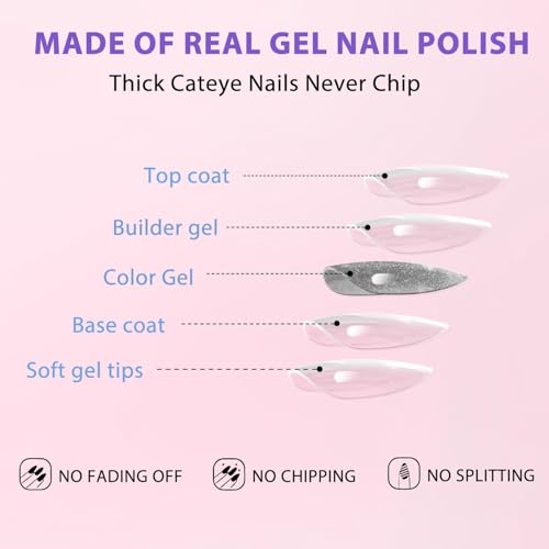 Press On Glitter Cat Eye Nails Medium Almond Black Purple Variation of THIS Listing