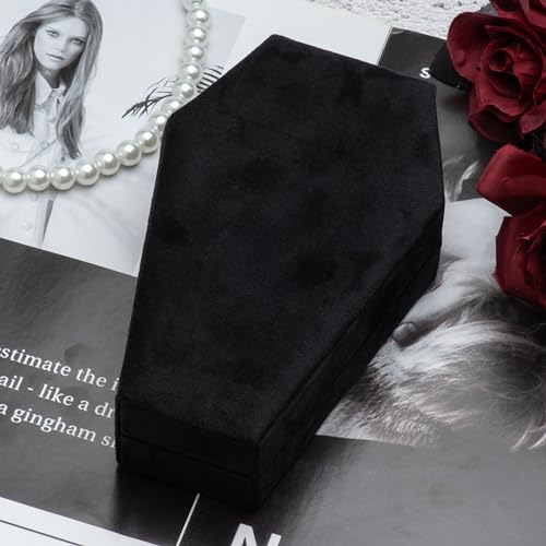 Velvet Coffin Jewelry Travel Case Holder for Gothic Wedding Jewelry Organizer - Black 4 Grid
