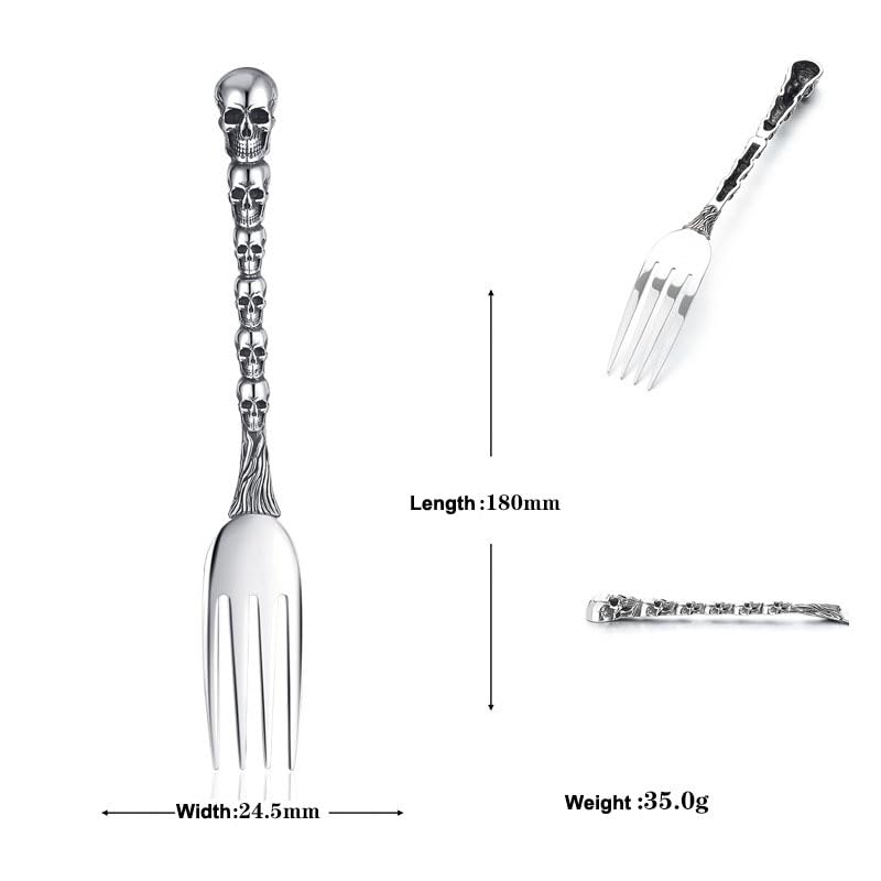 Skull Motif Serving Set - Stainless Steel Fork and Spoon for Halloween & Gothic Decor