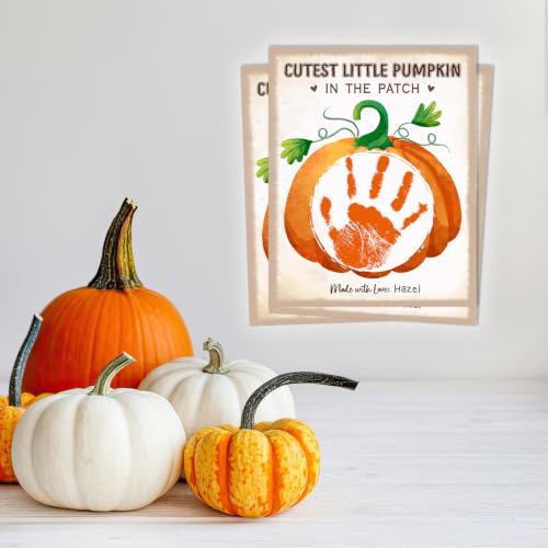 Kids First Halloween Pumpkin Handprint Craft Sign - Set of 8 - Fall Kids Art Keepsakes with Variation: Cutest Pumpkin Card