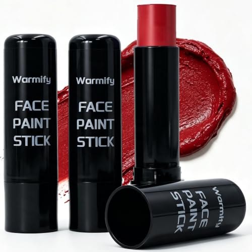 Red Face & Body Paint Sticks - 3-Pack for Halloween Cosplay & Sports