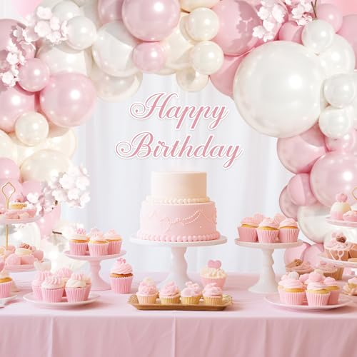 Pink & White Balloon Arch Kit - Double Stuffed Pearl Balloons for Wedding Birthday Bridal Shower - Variation: White Pink Cream