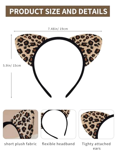 Leopard Cat Ears Headband with Face Jewels Halloween Costume Accessories for Women - Variation: Leopard Cat