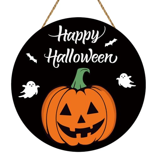 Halloween Door Sign - Cute Pumpkin Ghosts Bats Happy Halloween Decoration