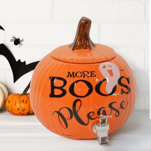 Halloween Pumpkin Ceramic Beverage Dispenser with Spigot - 11 Inch