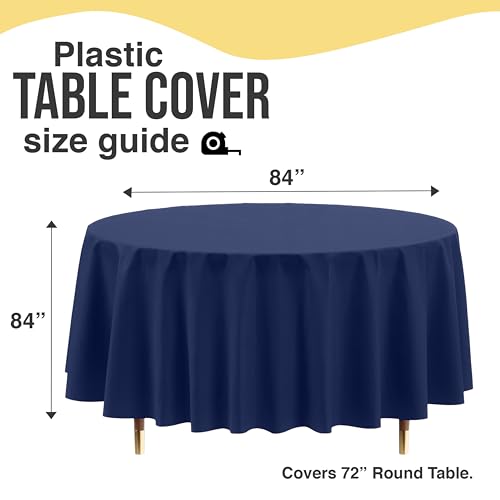 Premium Navy Blue Round Disposable Tablecloth 84 Inch, 6 Pack - Thicker & Tear-Resistant