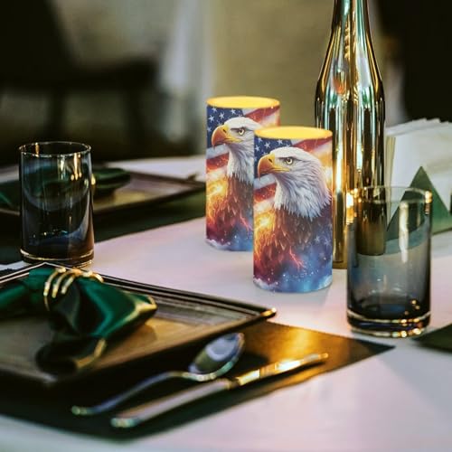 4th of July Indoor Flameless Candles with Eagle American Flag - Remote & Timer Set of 2