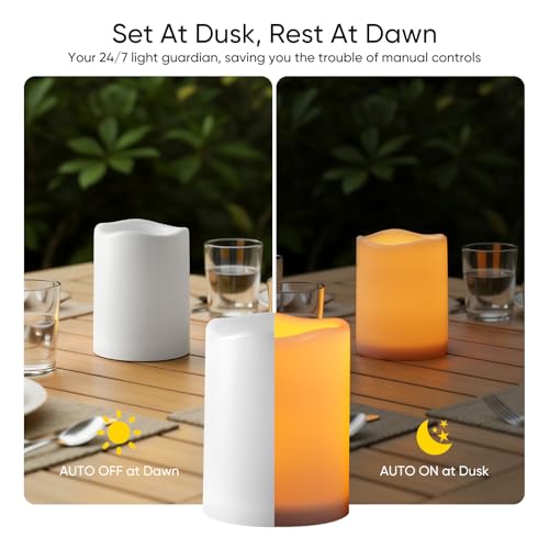 Outdoor Waterproof Flameless LED Candle - Auto Light Sensor, 3x4 Inches - White, D3xH4 Variation