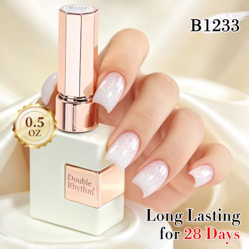 Double Rhythm Milky White Gel Nail Polish with Glitter - Snowflake Glow Variation, 15ML