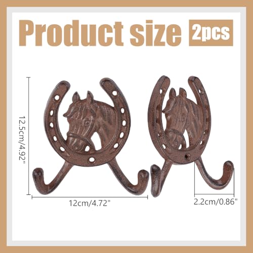 Western Horse Shoe Shaped Double Wall Hooks Rustic Cast Iron Hangers - Red Copper