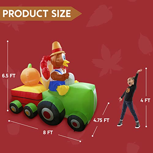 8 FT Inflatable Thanksgiving Turkey Driving Car Yard Decor with LED Lights
