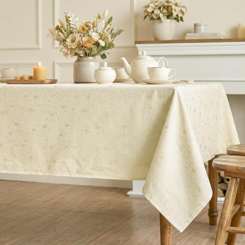 Beige Rustic Star Sequin Tablecloth 60x84 Inch Rectangular Home Decor
