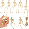 Mini Skeleton Figurines Set - 8 Plastic Halloween Decorations with Jute Rope