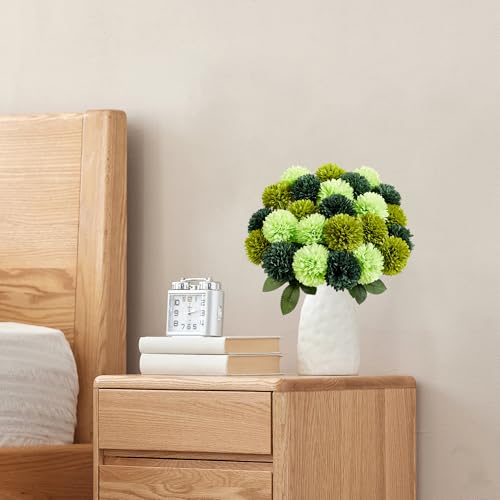 Artificial Chrysanthemum Flowers - Green 12 Pieces, Realistic Silk Blooms for Decor