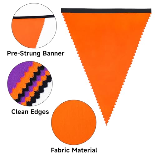 Halloween Pennant Banner - Black, Orange & Purple Fabric Triangle Bunting - 39Ft Indoor Outdoor Party Decor with Variation Black Orange Purple