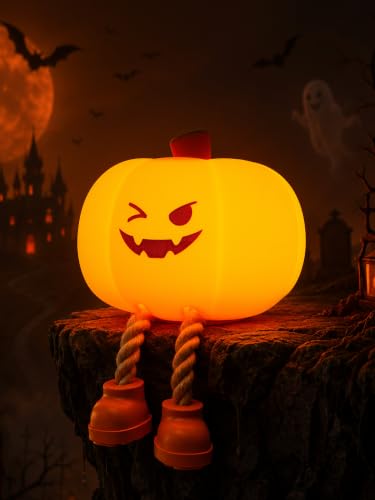 Ammonite Pumpkin Night Light G - Silicone Halloween Nursery Lamp with 3 Dimming Levels