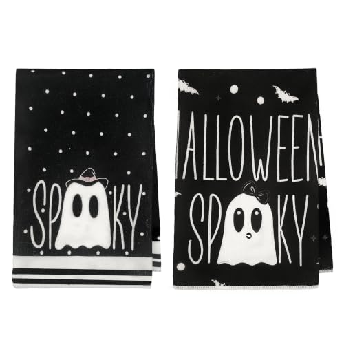 Halloween Kitchen Towels Black Ghost Set - Spooky Home Decor, 18x26 Inches