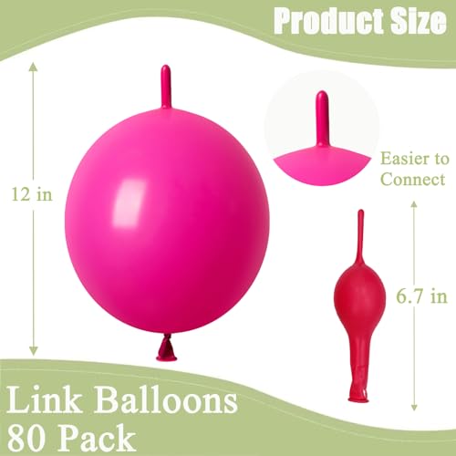 Magenta Linking Balloons Kit - 80 Count 12 Inch Latex Quick Link Balloons