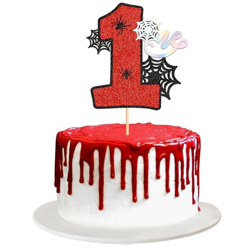 First 1 Number Cake Topper - Spider Web Birthday Party Decoration - Variation: One Red-9