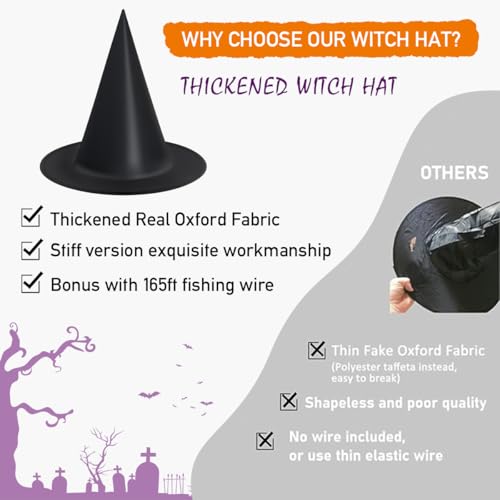 Halloween Witch Hats Set with Bat Wall Decals & Hanging Cord - Yard & Porch Decor