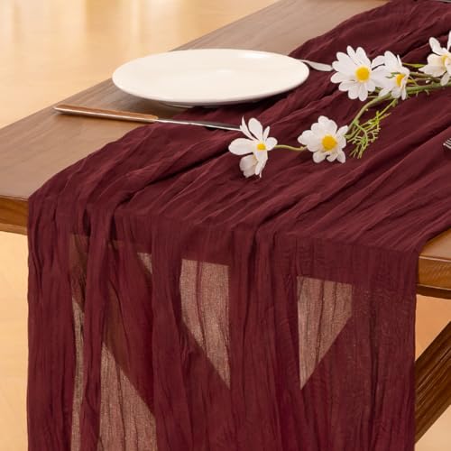 Burgundy Cheesecloth Table Runner 10ft for Wedding Birthday Party Home Decor