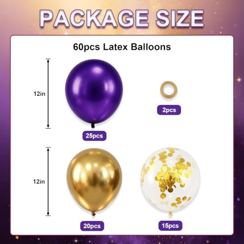 Purple Gold Balloons Set 60pcs for Graduation Halloween Wedding New Year Party Decorations