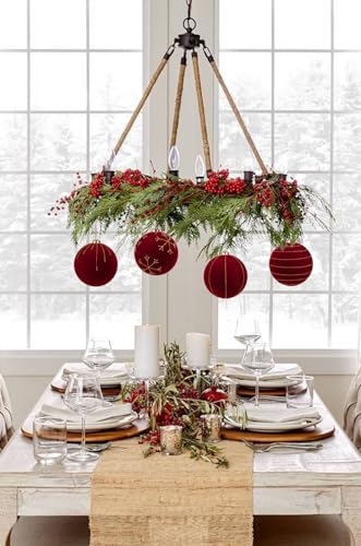 4.72-Inch Red Velvet Christmas Ornaments Set - Glitter Flocked Shatterproof Holiday Decorations, 4 Pieces - Variation of THIS listing