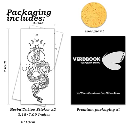 Lunar Dragon Pattern Waterproof Temporary Tattoos for Women - 2 Sheets