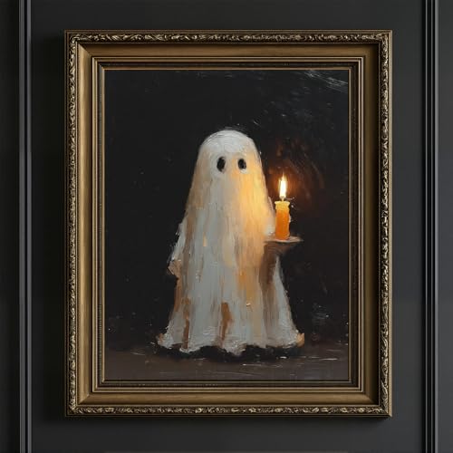 Vintage Halloween Ghost Candle Wall Art Print - 10x8 Inches