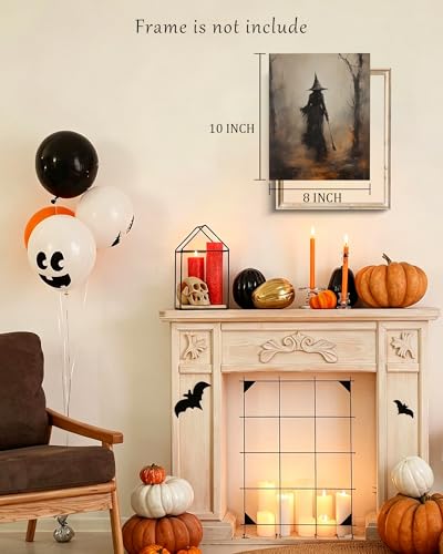Halloween Witch Wall Art - Rustic Gothic Canvas Print, Unframed, 8x10 - Variation: Witch 10"L x 8"W