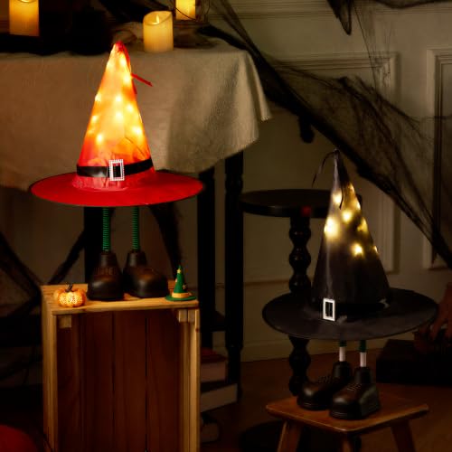 Halloween Witch Hat Decorations 2 Pack - Spooky Light Up Ornaments
