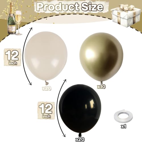 Black White Gold Balloons Set - 50pcs 12 Inch Latex for Birthday Party Decorations