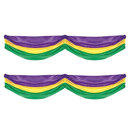 Mardi Gras Fabric Bunting 2-Pack - Purple, Yellow, Green Outdoor Indoor Decorations