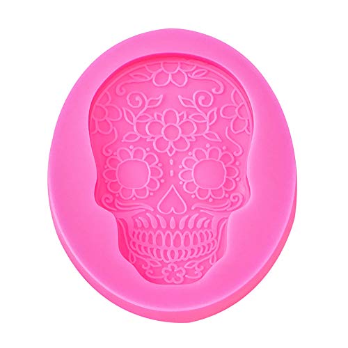 Pink Skull Fondant Mold for Cake Decorating Silicone Halloween Cupcake Topper