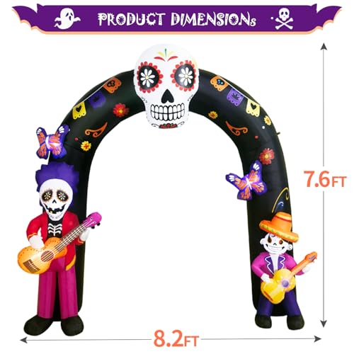 Large Halloween Inflatable Archway with LED Lights - Day of the Dead Skeleton & Sugar Skull Decor