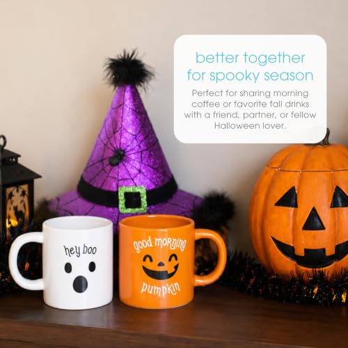 Halloween Coffee Mug Set of 2 - 13 Ounces Pumpkin & Ghost Mugs - Festive Fall Drinkware