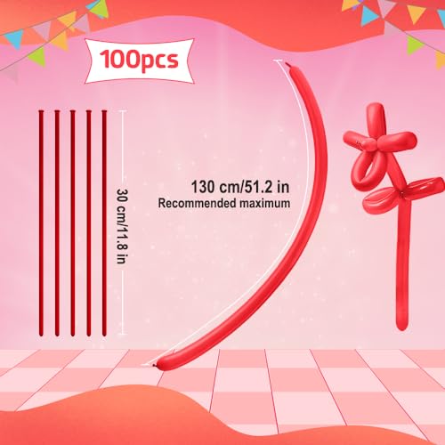 Long Balloons Red - 260 Pack for Party Decorations & Balloon Arch - Variation: Red