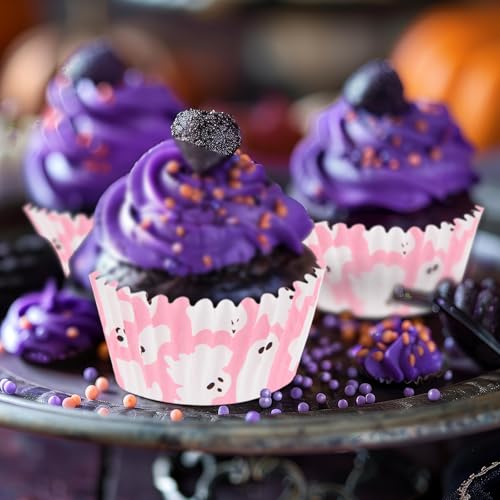 Pink Ghost Halloween Cupcake Liners - 600 Standard Muffin Baking Cups with Ghost Design