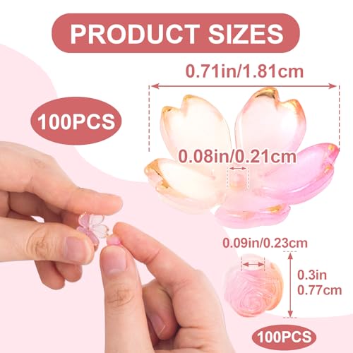 Pink Gradient Flower Beads & Round Charm Set for Jewelry Making - 200Pcs