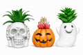 Halloween Decor Mini Ghost Pumpkin Skull Figurines Set - Indoor Seasonal Decorations