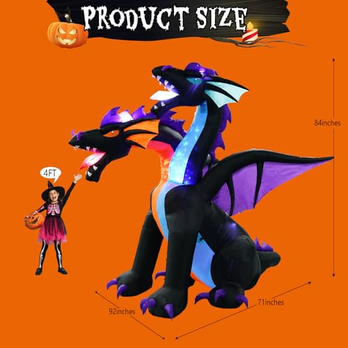 7FT Tall Halloween Inflatable Dragon with 2 Heads - Fire & Ice Variation