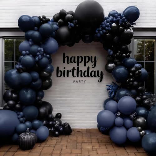 Navy Blue Black Balloon Arch Kit Double Stuffed for Birthday Baby Shower Wedding Halloween