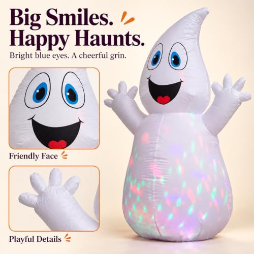 5.5 FT Halloween Inflatable Ghost with Light - White Outdoor Yard Decoration