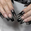 MISUD Long Square Press On Nails with Goth Black Cross Bow Design - 24 pcs - Variation 05917-01Black