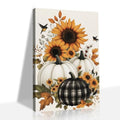 Fall Pumpkin Wall Art with Flowers - 18x12 Inches Farmhouse Canvas Print - Black Frame