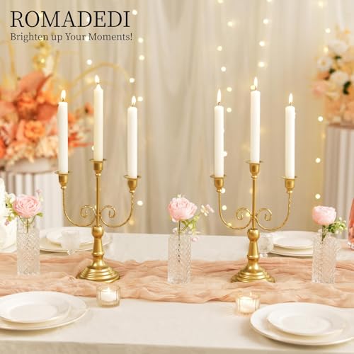 Romadedi Gold 3-Arm Candle Holder Set of 6 - 11.8 Inch Classic Taper Candle Holders