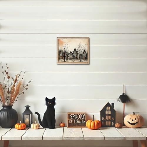 Haunted House Canvas Wall Art Print - 10x8 Inch Dark Gothic Halloween Decor - Unframed
