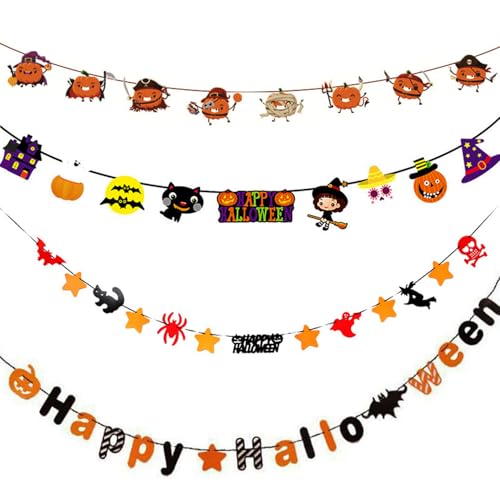 Halloween Banner Decorations Set - 4 Paper Banners for Indoor Outdoor Parties & Photo Backdrops